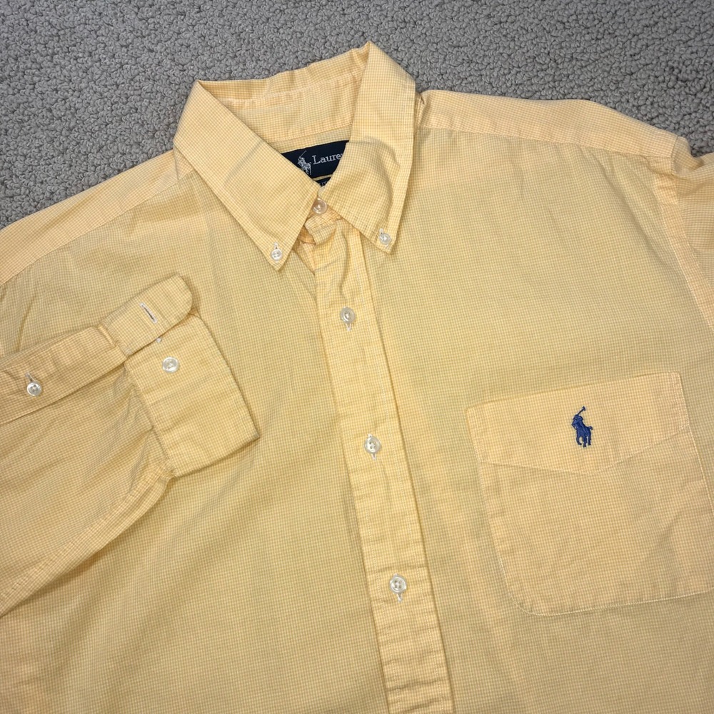 Ralph Lauren Yarmouth 16 34/35 Yellow Gingham Check Cotton Button Down Shirt